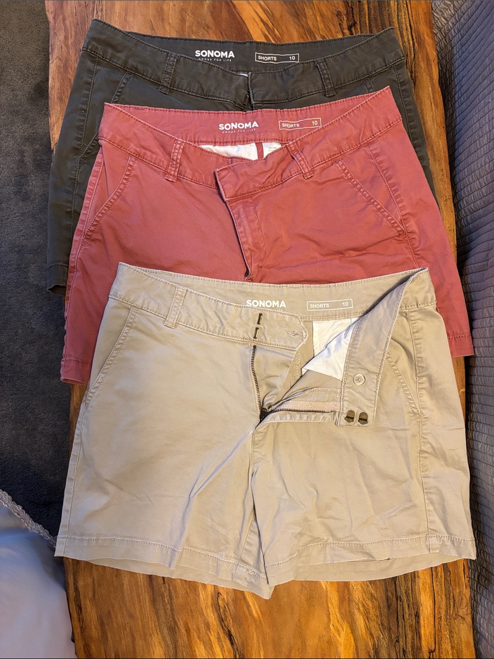 SONOMA Women's Shorts Trio - Olive, Dusty Rose, Khaki